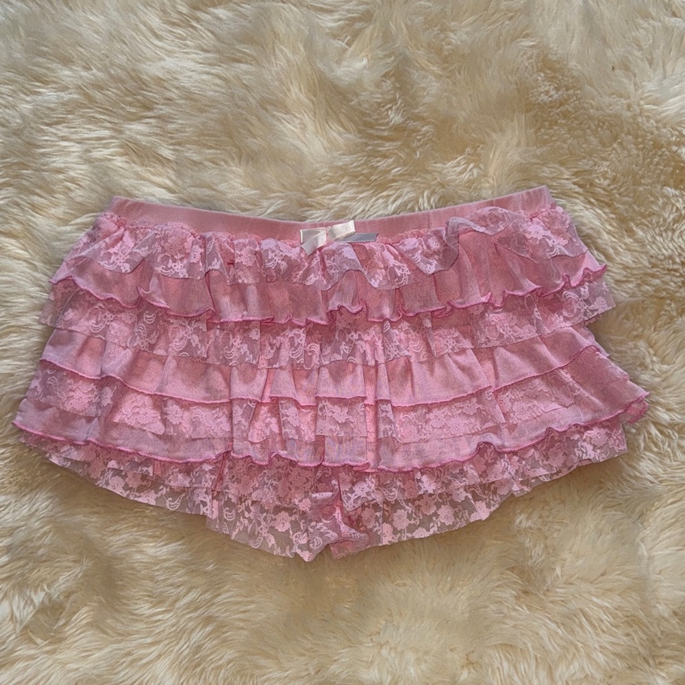 Edikted Pink Lace Ruffle Mini Skirt